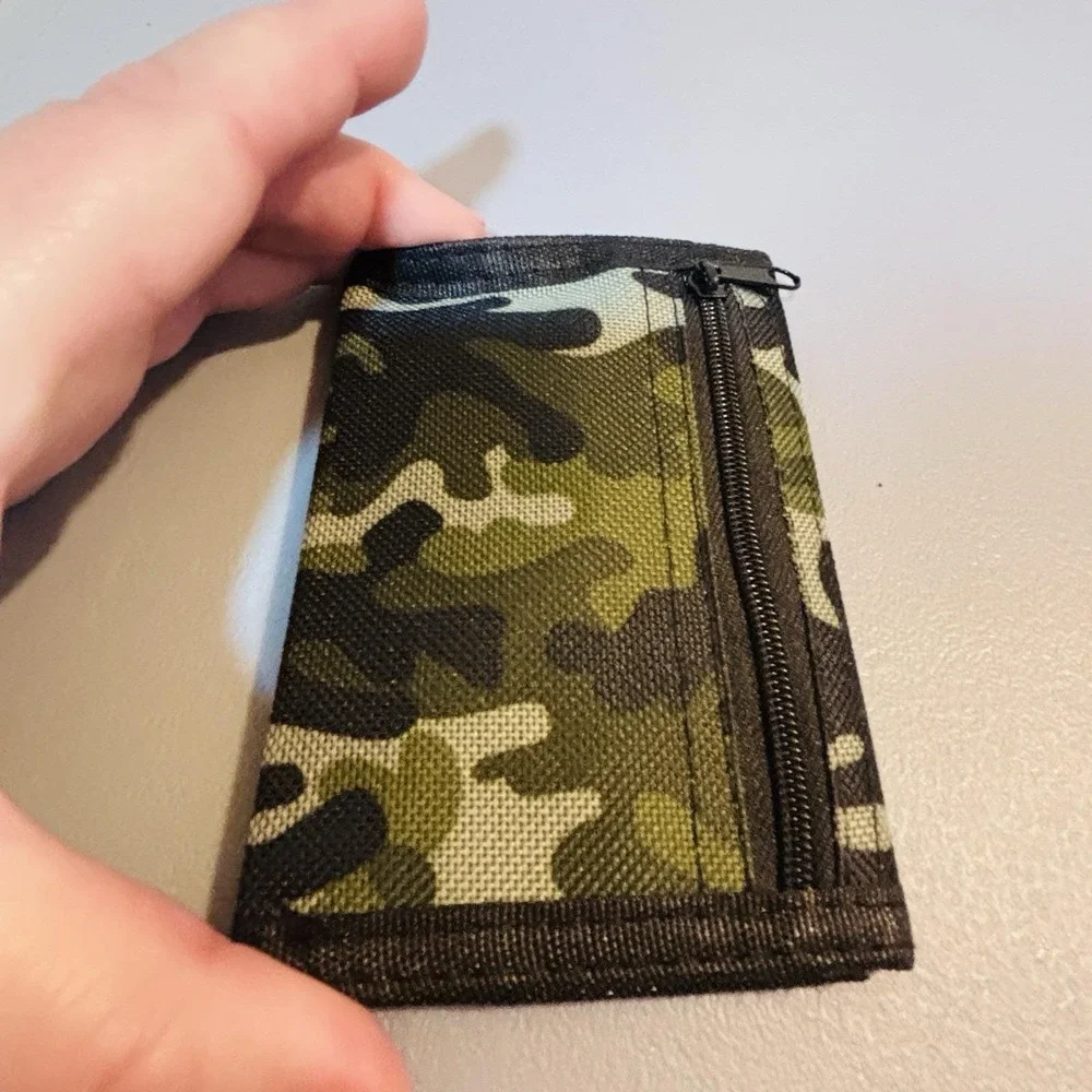 Camouflage Hook And Loop Tri-fold Wallet Zip ID Credit Card Keychain Men Boys